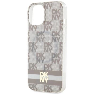 6. Etui DKNY IML Checkered Mono Pattern & Printed Stripes MagSafe na iPhone 15 / 14 / 13 - beżowe