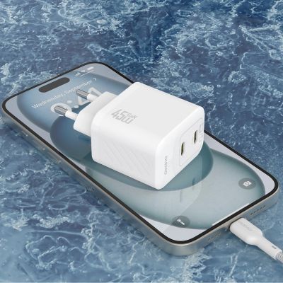 4. Ładowarka sieciowa Dudao A28PCEU PD 45W GaN 2xUSB-C z kablem USB-C - biała