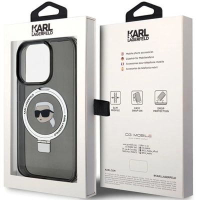 8. Etui Karl Lagerfeld Ring Stand Karl Head MagSafe do iPhone 15 Pro - czarne