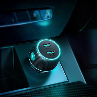 5. Ładowarka samochodowa 2x USB C 70W z podświetleniem LED Joyroom JR-CCN02 - czarna