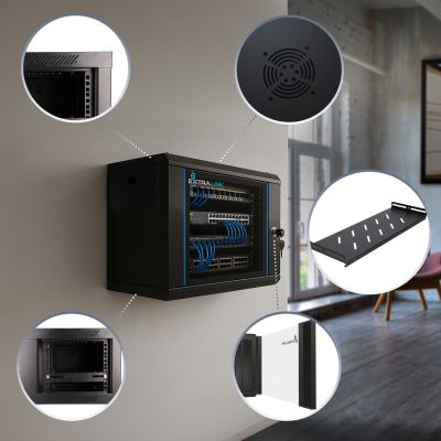 14. Extralink LITE 6U 530X400 WALL-MOUNTED RACKMOUNT CABINET BLACK Stojak wolnostojący/ścienny/podłogowy Czarny