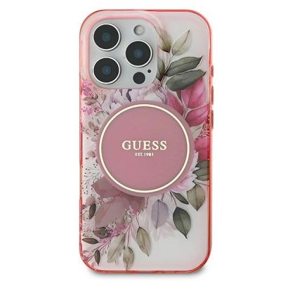 3. Etui Guess IML Flower & Tonal Circle MagSafe na iPhone 16 Pro Max - różowe