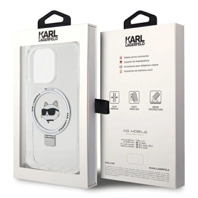 8. Etui Karl Lagerfeld Ring Stand Choupette Head MagSafe do iPhone 15 Pro Max - białe