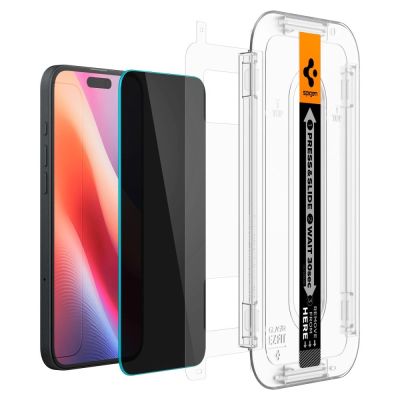 4. Szkło hartowane Spigen Glas.tR EzFit prywatyzujące na iPhone 15 / 16 z adapterem (2 szt.)