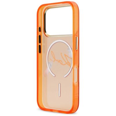 7. Etui Karl Lagerfeld IML Choupettes Karl  Script Logo MagSafe na iPhone 17 Pro - pomarańczowe
