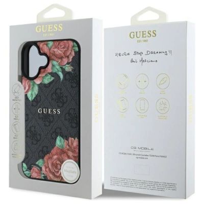 8. Etui Guess 4G Flowers Print MagSafe na iPhone 16 6.1" - czarne