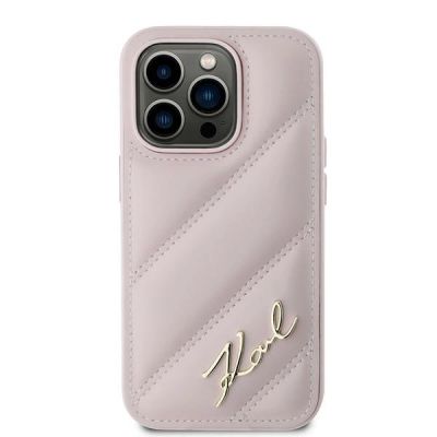 3. Etui Karl Lagerfeld Diagonal Quilted Script na iPhone 14 Pro - różowe