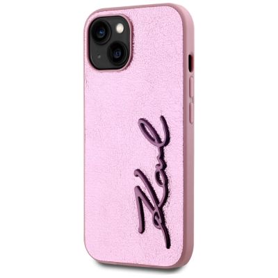 2. Etui Karl Lagerfeld Wrinkled Metal Signature na iPhone 15 - różowe