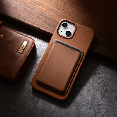 18. iCarer Case Leather pokrowiec etui z naturalnej skóry do iPhone 14 Plus brązowy (kompatybilne z MagSafe)