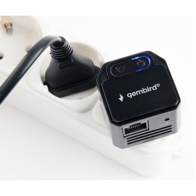 4. GEMBIRD WIFI REPEATER MINI WNP-RP300-03-BK B/G/N300 + GNIAZDO RJ45, DO GNIAZDKA 230V, CZARNY