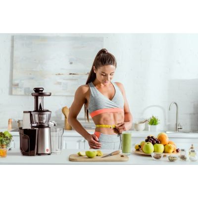 17. ELDOM WYCISKARKA WOLNOOBROTOWA PJ400 400W SREBRNO-CZARNA ,ŚLIMAK BPA FREE 80 [OBR./MIN]