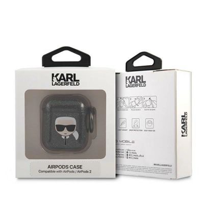3. Etui Karl Lagerfeld Glitter Karl's Head na AirPods 1/2 - czarne