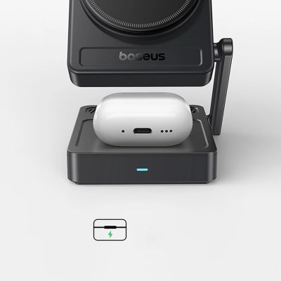 7. Ładowarka bezprzewodowa Baseus PicoGo AF21 3w1 Qi2.2 35W z kablem USB-C 1m - czarna