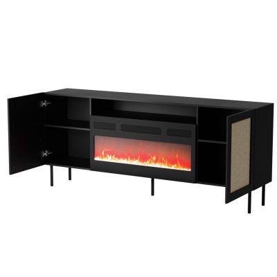 3. Komoda JUTA EF + kominek elektryczny 202x39,5x85 czarny + linol calabria