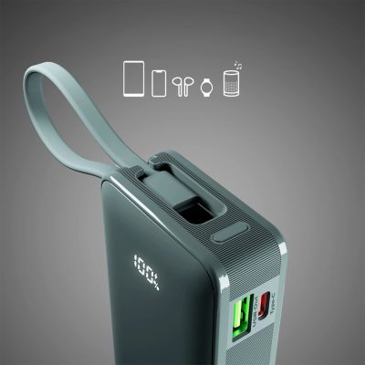 6. Powerbank SBS 10000 mAh 20W z wbudowanym kablem USB-C i wyświetlaczem cyfrowym - szary