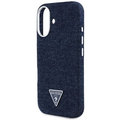 6. Etui Guess Denim Triangle Logo MagSafe na iPhone 16 - niebieskie