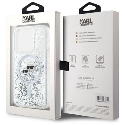 8. Etui Karl Lagerfeld Liquid Glitter Karl & Choupette Head Magsafe na iPhone 15 Pro Max - przezroczyste