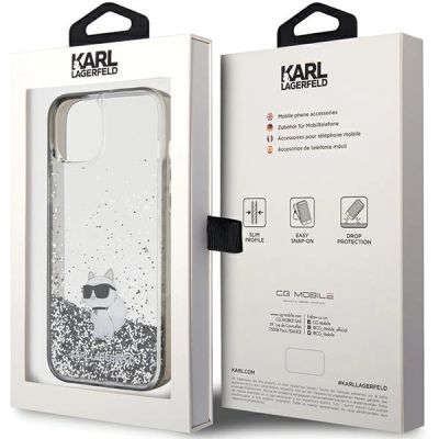8. Etui Karl Lagerfeld Liquid Glitter Choupette do iPhone 15 Plus - przezroczyste