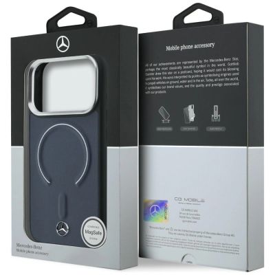 8. Etui Mercedes Leather 3D MagSafe na iPhone 17 Pro - granatowe