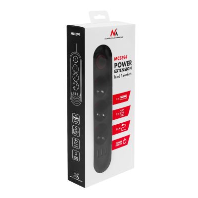 7. MACLEAN LISTWA ZASILAJĄCA, PRZEDŁUŻACZ 3 GNIAZDA + 3XUSB, 110-240V AC 50/60HZ, 2.1A MAX 2500W, 1,5M, CZARNA MCE394 B