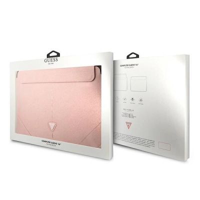 4. Pokrowiec Guess Saffiano Triangle Logo na laptopa 16'' - różowy