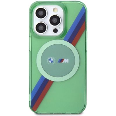 3. Etui BMW M Tricolor Stripes MagSafe na iPhone 15 Pro - zielone