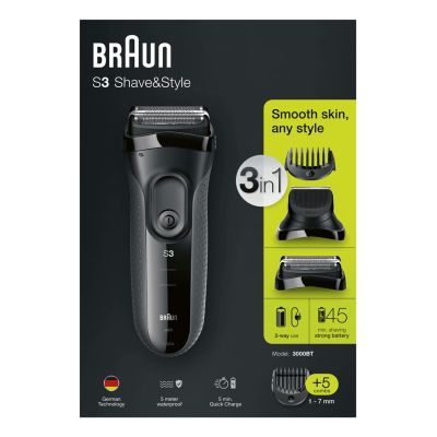 5. Braun 3000BT Bateria 5 7 mm Mokry & Suchy Czarny, Szary