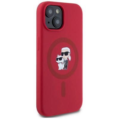 4. Etui Karl Lagerfeld Silicone Karl&Choupette Heads Ring MagSafe na iPhone 15 - czerwone