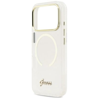 6. Etui Guess IML Script Metal MagSafe na iPhone 17 Pro - przezroczyste