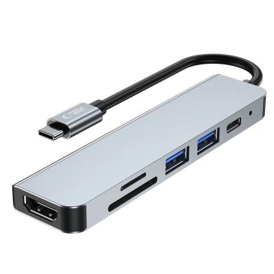 4. HUB Tech-Protect V4 6w1 USB-C - USB-A 3.0 / USB-A 2.0 / USB-C / HDMI / czytnik kart micro SD / TF / SD - szary