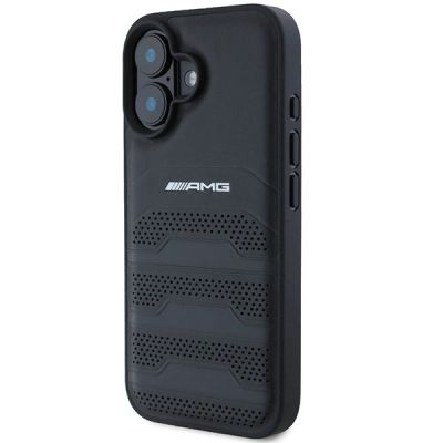 2. Etui AMG Leather Debossed Lines Black Logo na iPhone 16 - czarne