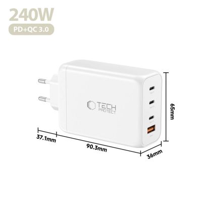 5. Ładowarka sieciowa Tech-Protect NC240W-GaN 4-Porty 240W - biała