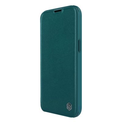 6. Nillkin Qin Leather Pro Case etui iPhone 14 Plus osłona na aparat kabura pokrowiec obudowa z klapką zielony