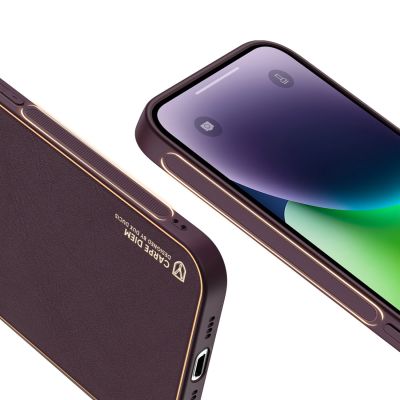 8. Dux Ducis Yolo etui iPhone 14 Plus elegancki pokrowiec ze skóry ekologicznej fioletowy