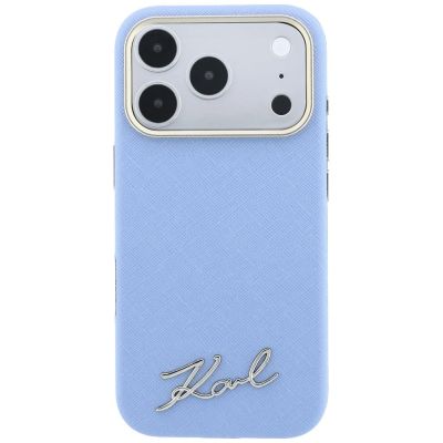 3. Etui Karl Lagerfeld Saffiano Small Script Metal Logo MagSafe na iPhone 17 Pro Max / 18 Pro Max - jasnoniebieskie