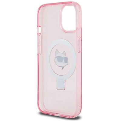 7. Etui Karl Lagerfeld Ring Stand Choupette Head MagSafe do iPhone 15 - różowe