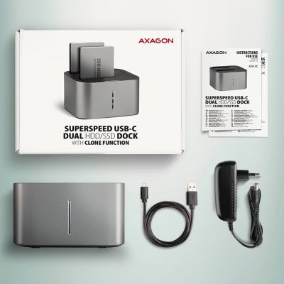9. Stacja dokująca AXAGON ADSA-DC USB3.2 Gen1 - 2x SATA 6G CLONE DUAL HDD ASMedia