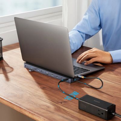 7. Baseus EliteJoy Gen2 uniwersalny HUB USB 12w1 z kablem USB-C 25cm podstawka pod notebook USB-A / USB-C / DP / HDMI / SD / TF / RJ45 / 3,5mm jack / PD 100W szary (WKSX030213)