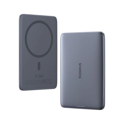 2. Powerbank Baseus PicoGo AM41 5000mAh 20W ultra-cienki, kompatybilny z MagSafe z czarnym kablem Baseus Simple USB-C 60W 30cm - szary