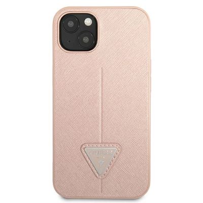 3. Etui Guess Saffiano Triangle Logo na iPhone 13 mini - różowe