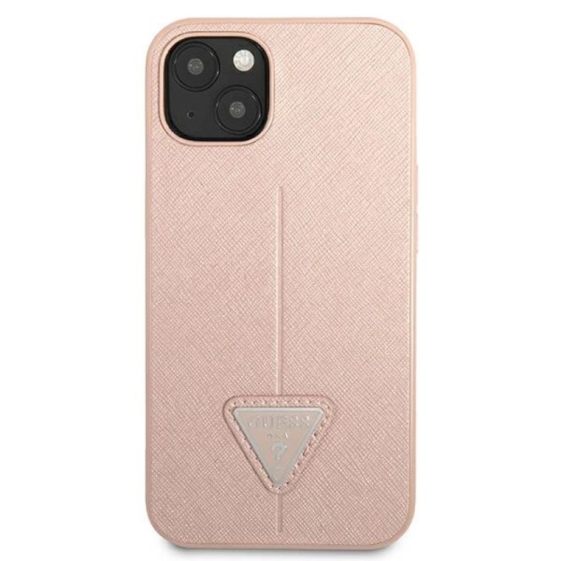3. Etui Guess Saffiano Triangle Logo na iPhone 13 mini - różowe