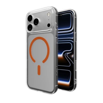 8. Etui Puro Lite Mag TPU+PC kompatybilne z MagSafe na iPhone 17 Pro Max - przezroczyste z pomarańczowym pierścieniem
