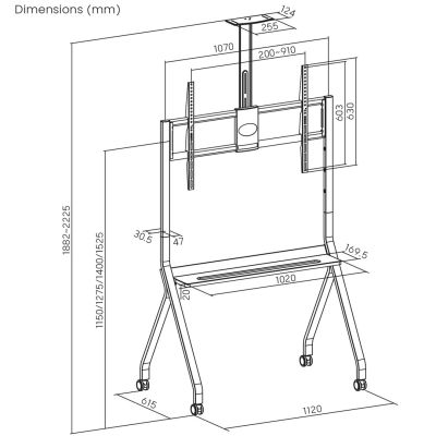 18. MACLEAN STAND / WÓZEK DO TV, PÓŁKA NA KAMERĘ, NA KÓŁKACH, 55-100", MAX. OBCIĄŻENIE 120KG/10KG PÓŁKA, MAX. VESA 900X600 MC-114