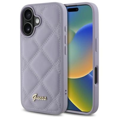Etui Guess Quilted Metal Logo na iPhone 16 - jasnofioletowe