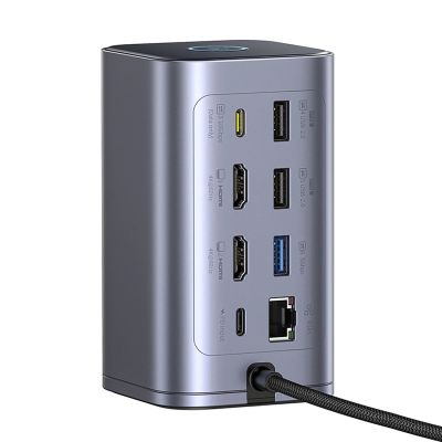 5. Stacja dokująca Baseus NU1 Air Spacemate hub 12w1 USB-C - 2xHDMI 4K@60Hz 2xUSB-C 10Gb/s 2xUSB-A 5Gb/s 2xUSB-A (480Mb/s) RJ45 SD/microSD 3.0 USB-C (PD) - szara