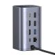 5. Stacja dokująca Baseus NU1 Air Spacemate hub 12w1 USB-C - 2xHDMI 4K@60Hz 2xUSB-C 10Gb/s 2xUSB-A 5Gb/s 2xUSB-A (480Mb/s) RJ45 SD/microSD 3.0 USB-C (PD) - szara