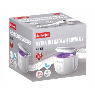 23. Myjka ultradźwiękowa UV Activejet AUC-198 bezprzewodowa. Do protez, aparatów ortodontycznych i biżuterii, biała.