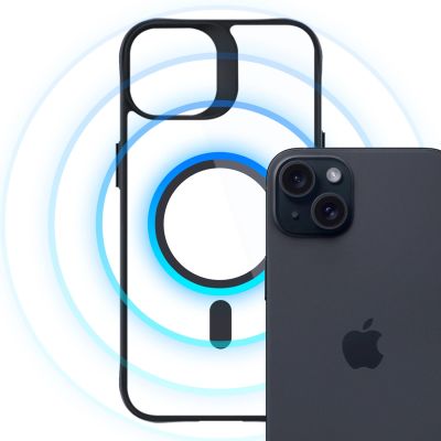 7. Etui 3mk Satin Armor MagCase z MagSafe na iPhone 15 Plus - przezroczyste z czarną ramką