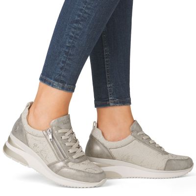 6. Sneakersy damskie na koturnie złote Remonte Rieker D2401-61
