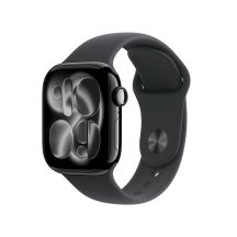 Apple Watch Series 11 GPS + Cellular 42mm Głęboka aluminiowa koperta z czarnym paskiem sportowym - M/L